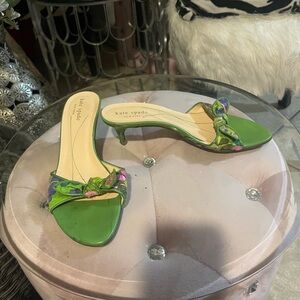 kate spade Green Knot-Detail Open-Toe Kitten Heel Mules